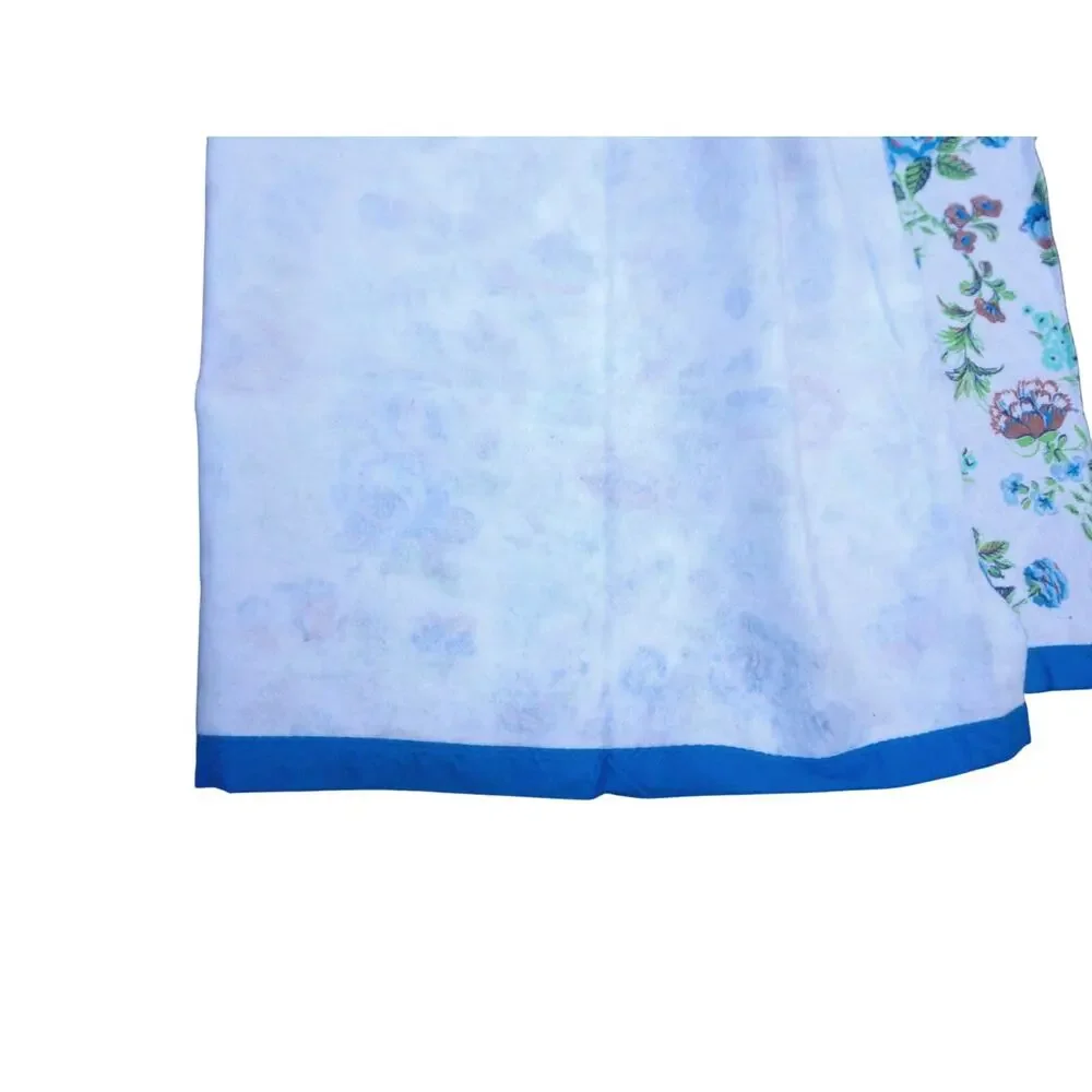 Vintage Chatham Blue Floral Blanket Satin Trim Retro Shabby Chic Cottagecore 70s